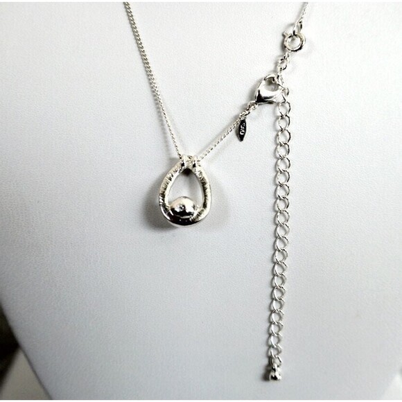 Teardrop Rhinestone Pendant with Center Pearl Silver Tone - Picture 3 of 7